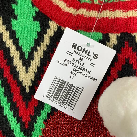 NWT Jollidays Ugly Christmas Sweater Beary Merry Mens Large Tall Santa Hat Bear - Picture 5 of 10